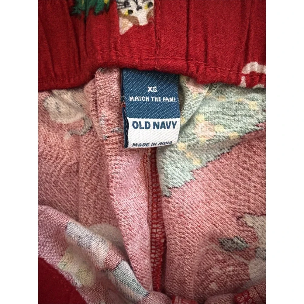 Old Navy Size Xs Dog & Cat Christmas Themed Flannel Pajama Bottoms Red Long